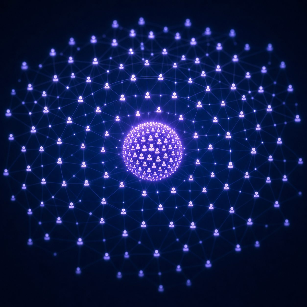 A glowing core of identified contacts expanding outward into concentric rings of a lookalike audience